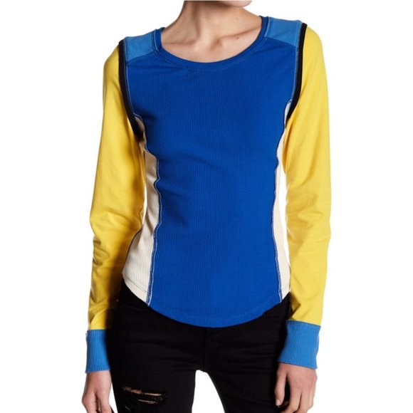 Free People Blue Yellow Thermal Shirt XS - Picture 1 of 3